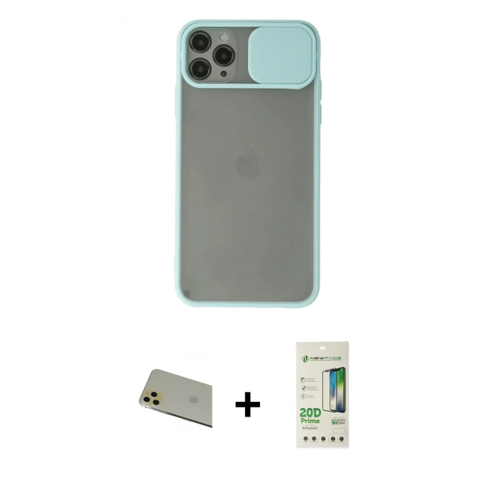 MARSİLYAN™- iPhone 11 Pro Max Kılıf Vadi Çizgi - Siyah 20D Premium Cam Ekran Koruyucu + Rainbow Kamera Lens Koruma Cam - GD