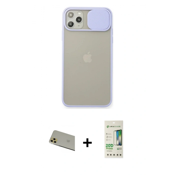 MARSİLYAN™- iPhone 11 Pro Max Kılıf Vadi Çizgi - Siyah 20D Premium Cam Ekran Koruyucu + Rainbow Kamera Lens Koruma Cam - GD
