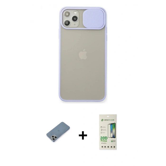 MARSİLYAN™- iPhone 11 Pro Max Kılıf Vadi Çizgi - Siyah 20D Premium Cam Ekran Koruyucu + Metal Kamera Lens Koruma Cam - GS