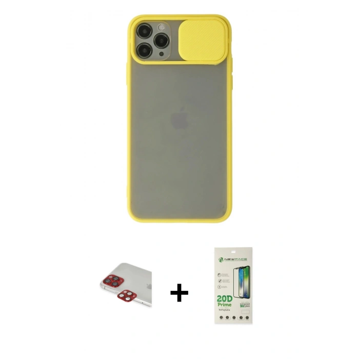MARSİLYAN™- iPhone 11 Pro Max Kılıf Vadi Çizgi - Siyah 20D Premium Cam Ekran Koruyucu + Pers Alüminyum Kamera Lens - KI