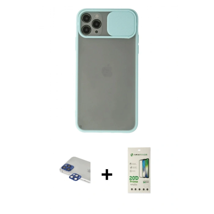 MARSİLYAN™- iPhone 11 Pro Max Kılıf Vadi Çizgi - Siyah 20D Premium Cam Ekran Koruyucu + Pers Alüminyum Kamera Lens - LT