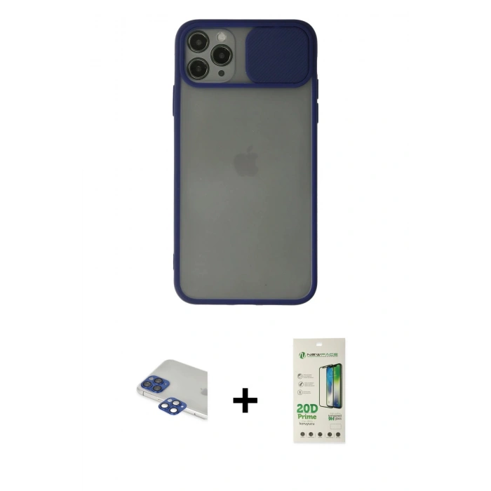 MARSİLYAN™- iPhone 11 Pro Max Kılıf Vadi Çizgi - Siyah 20D Premium Cam Ekran Koruyucu + Pers Alüminyum Kamera Lens - LT