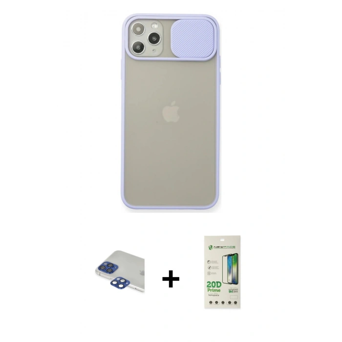 MARSİLYAN™- iPhone 11 Pro Max Kılıf Vadi Çizgi - Siyah 20D Premium Cam Ekran Koruyucu + Pers Alüminyum Kamera Lens - LT