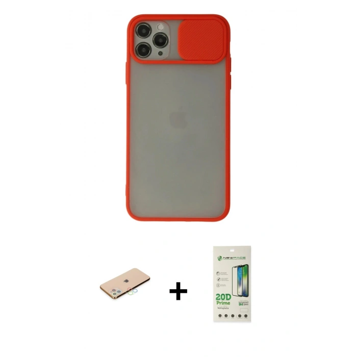 MARSİLYAN™- iPhone 11 Pro Max Kılıf Vadi Çizgi - Siyah 20D Premium Cam Ekran Koruyucu + Mavi Renkli Kamera Lens Koruma Cam