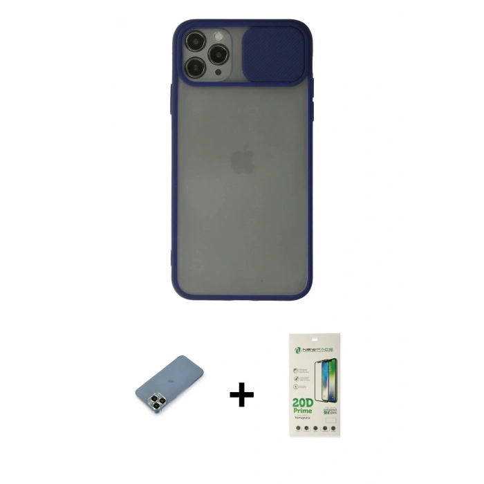 MARSİLYAN™- iPhone 11 Pro Max Kılıf Vadi Çizgi - Siyah 20D Premium Cam Ekran Koruyucu + Metal Kamera Lens Koruma Cam - AKYL