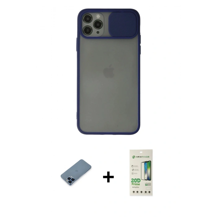 MARSİLYAN™- iPhone 11 Pro Max Kılıf Vadi Çizgi - Siyah 20D Premium Cam Ekran Koruyucu + Metal Kamera Lens Koruma Cam - MI