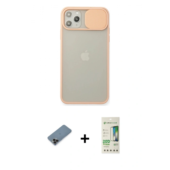 MARSİLYAN™- iPhone 11 Pro Max Kılıf Vadi Çizgi - Siyah 20D Premium Cam Ekran Koruyucu + Metal Kamera Lens Koruma Cam - SH