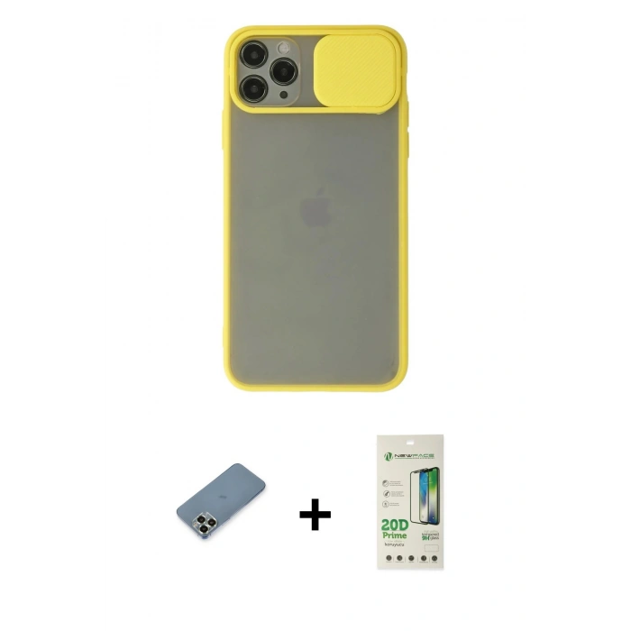 MARSİLYAN™- iPhone 11 Pro Max Kılıf Vadi Çizgi - Siyah 20D Premium Cam Ekran Koruyucu + Metal Kamera Lens Koruma Cam - AKYL
