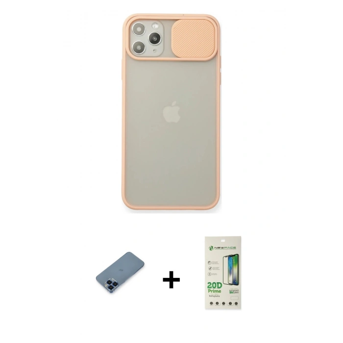 MARSİLYAN™- iPhone 11 Pro Max Kılıf Vadi Çizgi - Siyah 20D Premium Cam Ekran Koruyucu + Metal Kamera Lens Koruma Cam - MI