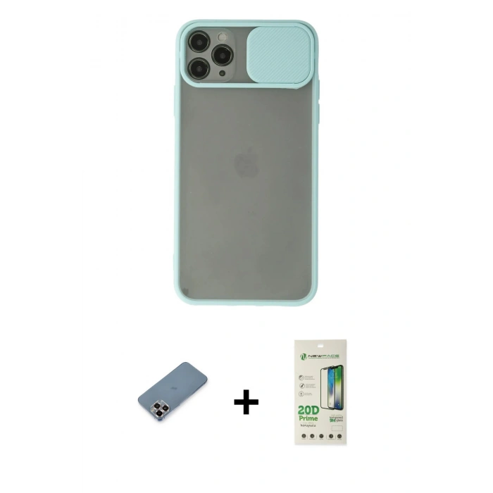 MARSİLYAN™- iPhone 11 Pro Max Kılıf Vadi Çizgi - Siyah 20D Premium Cam Ekran Koruyucu + Metal Kamera Lens Koruma Cam - MR