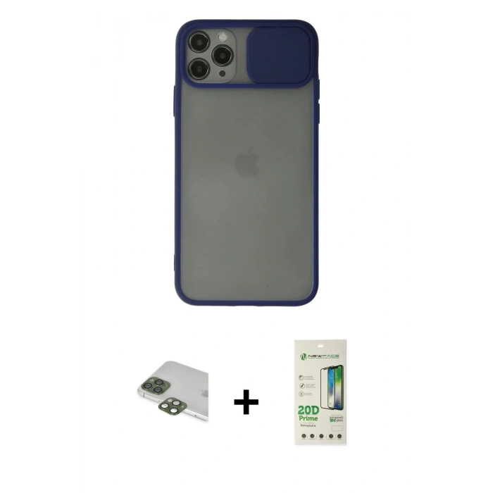 MARSİLYAN™- iPhone 11 Pro Max Kılıf Vadi Çizgi - Siyah 20D Premium Cam Ekran Koruyucu + Pers Alüminyum Kamera Lens - YL