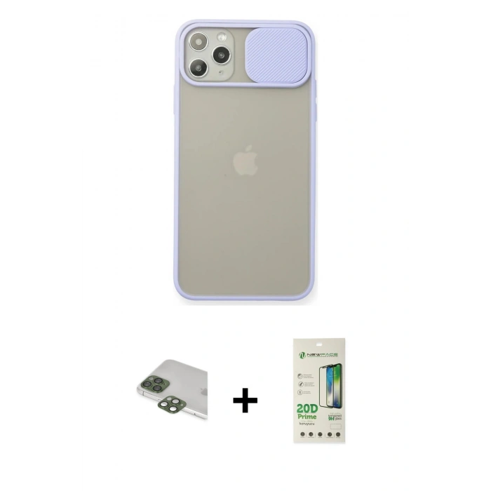 MARSİLYAN™- iPhone 11 Pro Max Kılıf Vadi Çizgi - Siyah 20D Premium Cam Ekran Koruyucu + Pers Alüminyum Kamera Lens - YL
