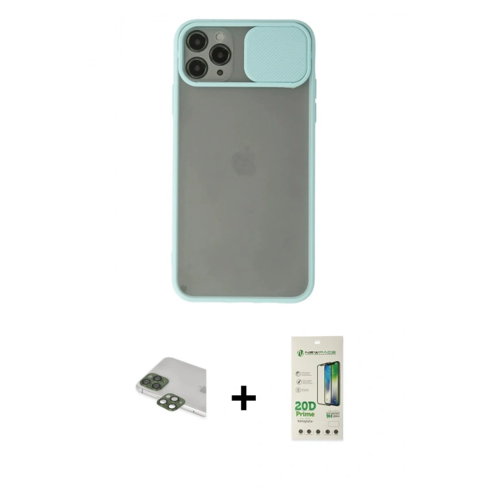 MARSİLYAN™- iPhone 11 Pro Max Kılıf Vadi Çizgi - Siyah 20D Premium Cam Ekran Koruyucu + Pers Alüminyum Kamera Lens - YL