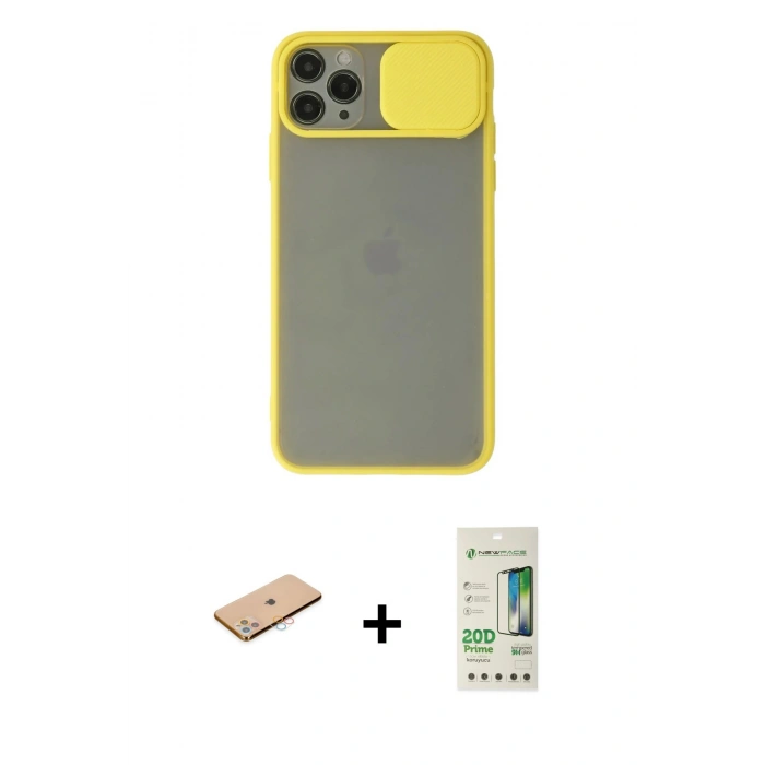 MARSİLYAN™- iPhone 11 Pro Max Kılıf Vadi Çizgi - Siyah 20D Premium Cam Ekran Koruyucu + Renkli Kamera Lens Koruma Cam - PE