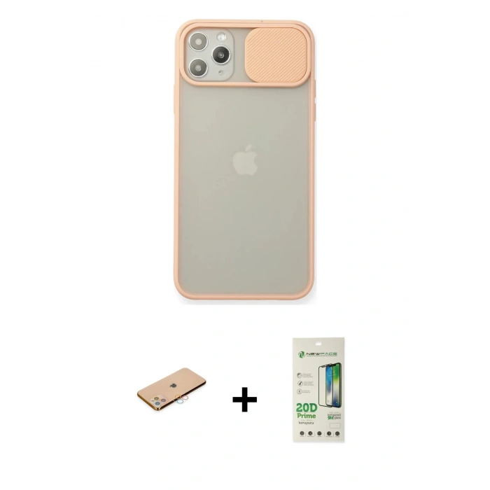 MARSİLYAN™- iPhone 11 Pro Max Kılıf Vadi Çizgi - Siyah 20D Premium Cam Ekran Koruyucu + Renkli Kamera Lens Koruma Cam - PE