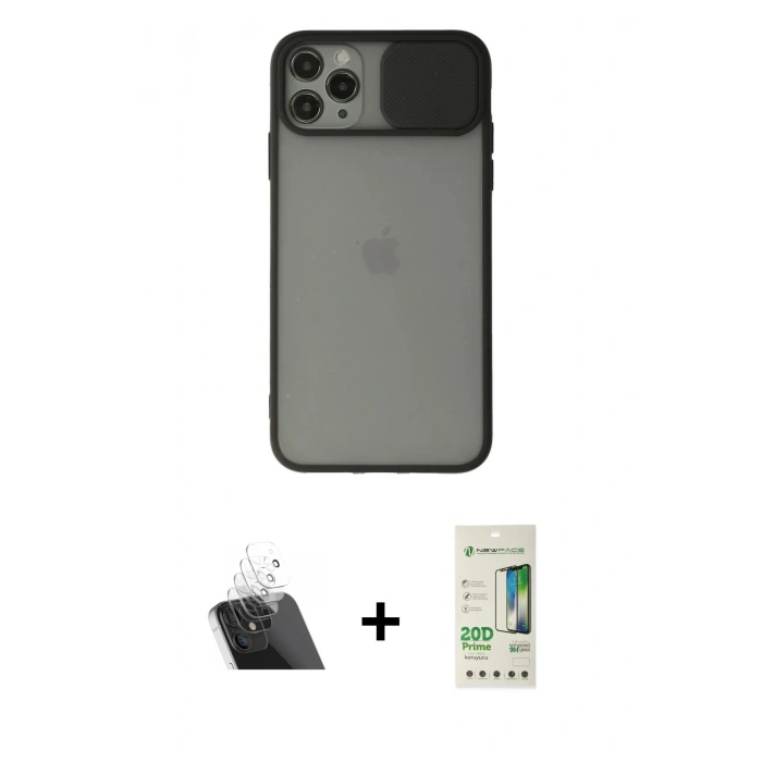 MARSİLYAN™- iPhone 11 Pro Max Kılıf Vadi Çizgi - Siyah 20D Premium Cam Ekran Koruyucu + Kamera Lens Koruma Cam - SF