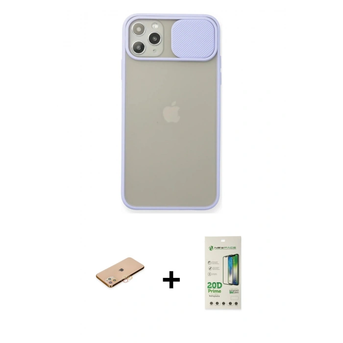 MARSİLYAN™- iPhone 11 Pro Max Kılıf Vadi Çizgi - Siyah 20D Premium Cam Ekran Koruyucu + Renkli Kamera Lens Koruma Cam - TU