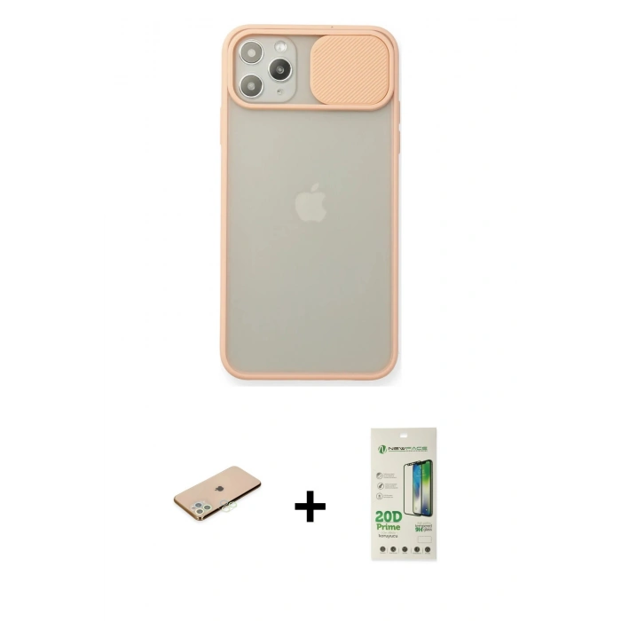 MARSİLYAN™- iPhone 11 Pro Max Kılıf Vadi Çizgi - Siyah 20D Premium Cam Ekran Koruyucu + Renkli Kamera Lens Koruma Cam - YL