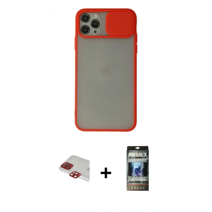 MARSİLYAN™- iPhone 11 Pro Max Kılıf Vadi Çizgi - Siyah 34D Hayalet Izgaralı Cam + Pers Alüminyum Kamera Lens - KI