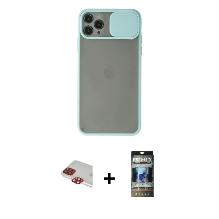 MARSİLYAN™- iPhone 11 Pro Max Kılıf Vadi Çizgi - Siyah 34D Hayalet Izgaralı Cam + Pers Alüminyum Kamera Lens - KI