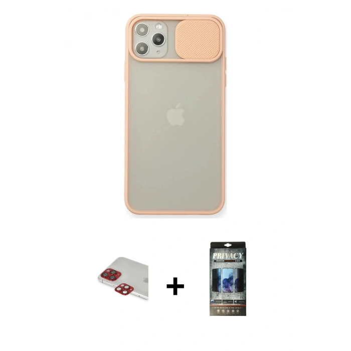 MARSİLYAN™- iPhone 11 Pro Max Kılıf Vadi Çizgi - Siyah 34D Hayalet Izgaralı Cam + Pers Alüminyum Kamera Lens - KI