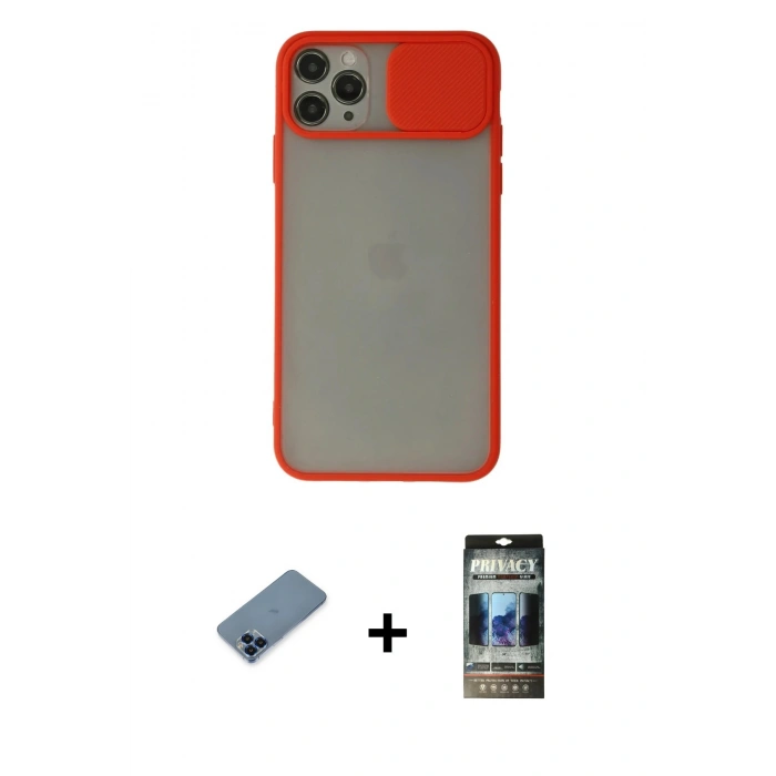 MARSİLYAN™- iPhone 11 Pro Max Kılıf Vadi Çizgi - Siyah 34D Hayalet Izgaralı Cam + Metal Kamera Lens Koruma Cam - MI