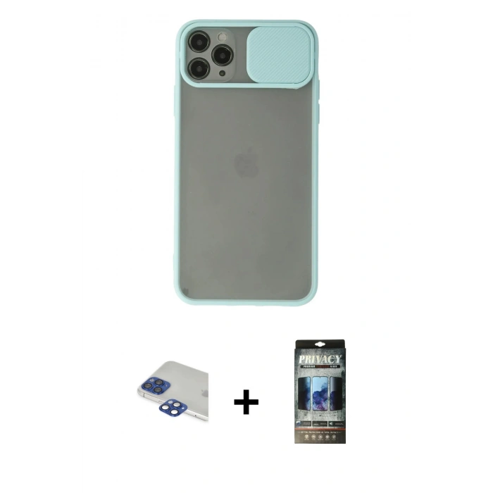 MARSİLYAN™- iPhone 11 Pro Max Kılıf Vadi Çizgi - Siyah 34D Hayalet Izgaralı Cam + Pers Alüminyum Kamera Lens - LT