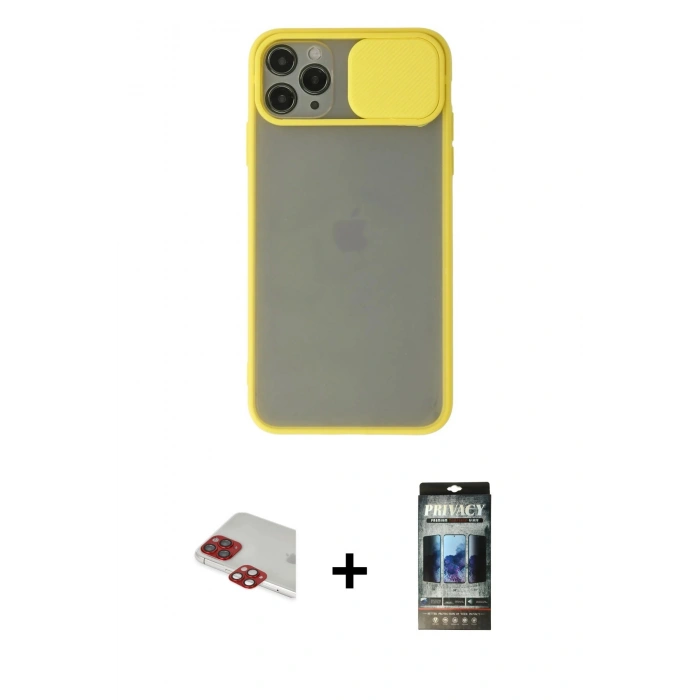 MARSİLYAN™- iPhone 11 Pro Max Kılıf Vadi Çizgi - Siyah 34D Hayalet Izgaralı Cam + Pers Alüminyum Kamera Lens - KI
