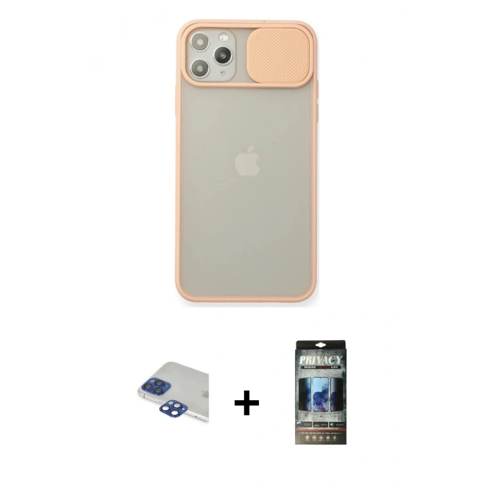 MARSİLYAN™- iPhone 11 Pro Max Kılıf Vadi Çizgi - Siyah 34D Hayalet Izgaralı Cam + Pers Alüminyum Kamera Lens - LT