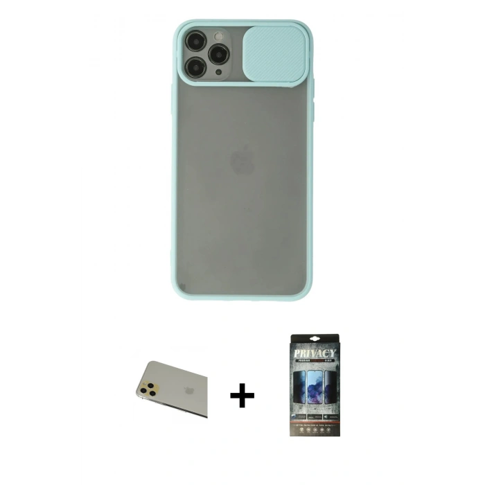 MARSİLYAN™- iPhone 11 Pro Max Kılıf Vadi Çizgi - Siyah 34D Hayalet Izgaralı Cam + Rainbow Kamera Lens Koruma Cam - GD