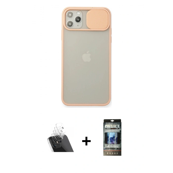 MARSİLYAN™- iPhone 11 Pro Max Kılıf Vadi Çizgi - Siyah 34D Hayalet Izgaralı Cam + Şeffaf Kamera Lens Koruma Cam