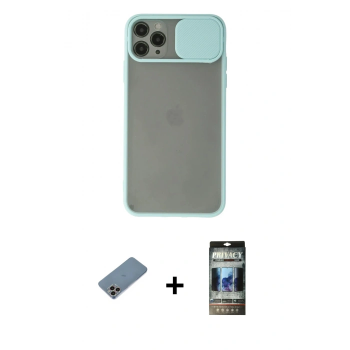 MARSİLYAN™- iPhone 11 Pro Max Kılıf Vadi Çizgi - Siyah 34D Hayalet Izgaralı Cam + Shine Kamera Lens Koruma Cam - GI