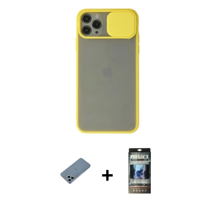 MARSİLYAN™- iPhone 11 Pro Max Kılıf Vadi Çizgi - Siyah 34D Hayalet Izgaralı Cam + Shine Kamera Lens Koruma Cam - SABE
