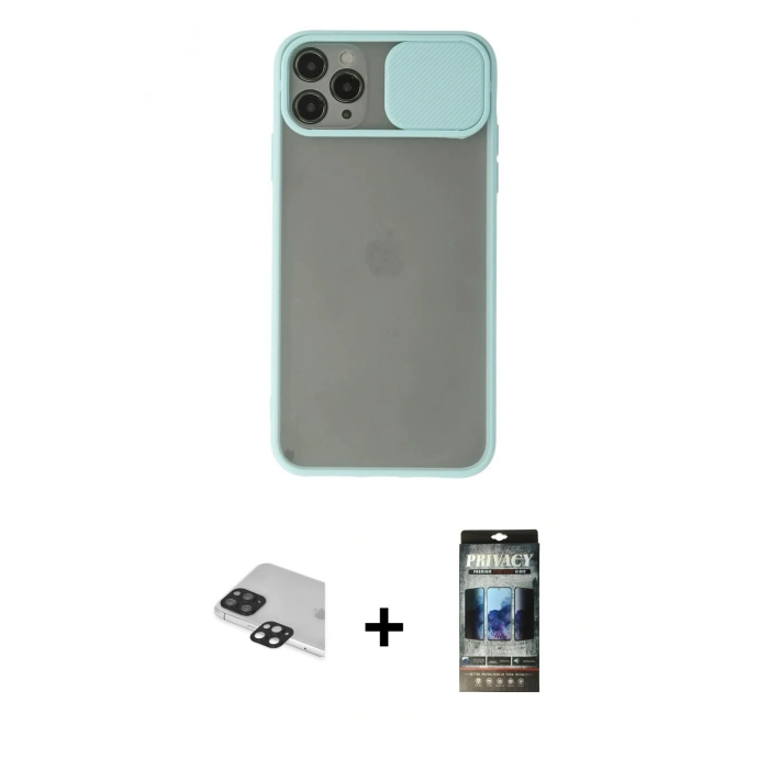 MARSİLYAN™- iPhone 11 Pro Max Kılıf Vadi Çizgi - Siyah 34D Hayalet Izgaralı Cam + Pers Alüminyum Kamera Lens - SH