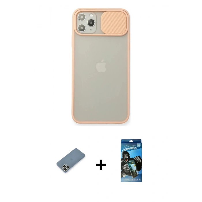MARSİLYAN™- iPhone 11 Pro Max Kılıf Vadi Çizgi - Siyah 34D Izgaralı Cam + Metal Kamera Lens Koruma Cam - AKYL