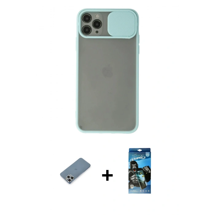 MARSİLYAN™- iPhone 11 Pro Max Kılıf Vadi Çizgi - Siyah 34D Izgaralı Cam + Metal Kamera Lens Koruma Cam - GS