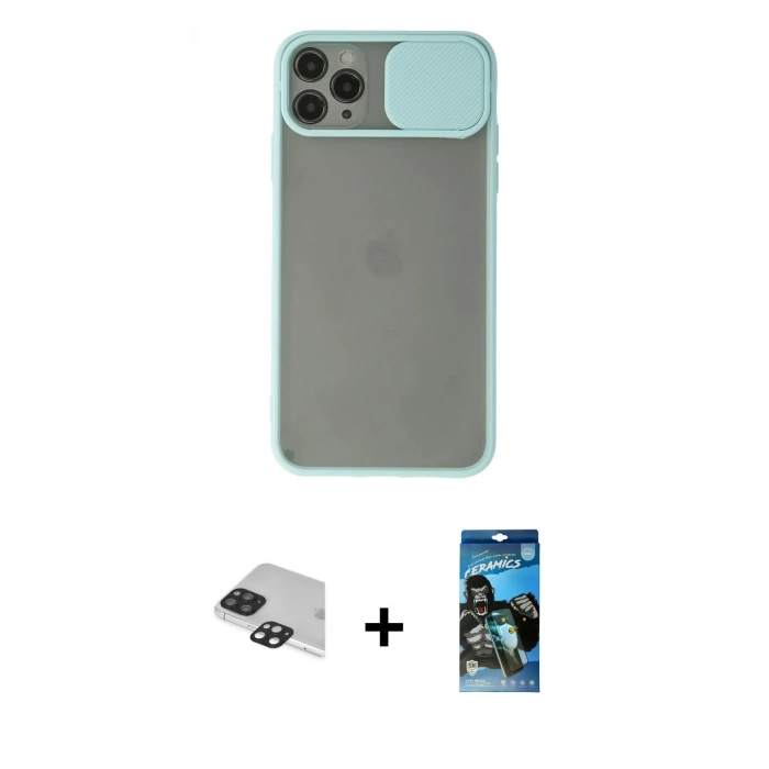MARSİLYAN™- iPhone 11 Pro Max Kılıf Vadi Çizgi - Siyah 34D Izgaralı Cam + Siyah Pers Alüminyum Kamera Lens