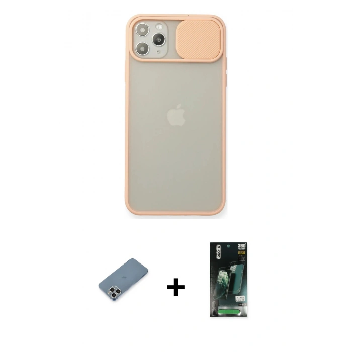 MARSİLYAN™- iPhone 11 Pro Max Kılıf Vadi Çizgi - Siyah 360 Mat Full Body Arka Koruyucu + Metal Kamera Lens Koruma Cam - GS