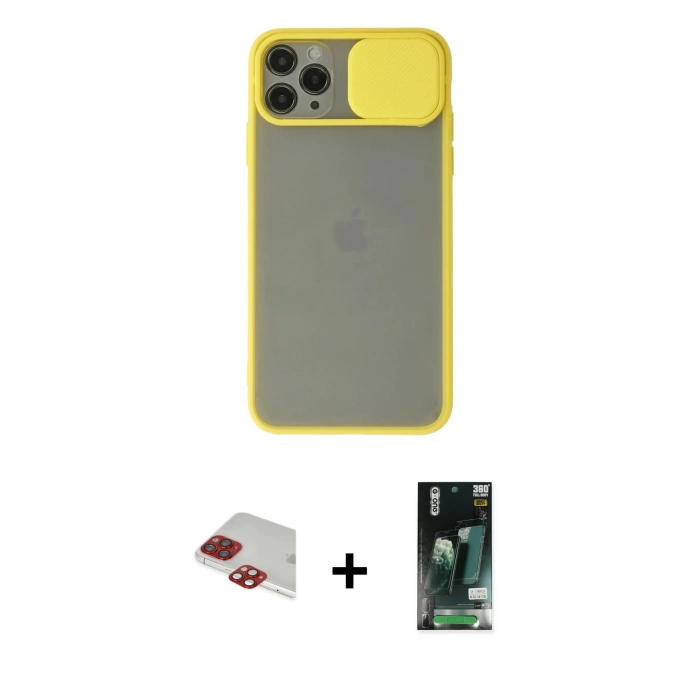 MARSİLYAN™- iPhone 11 Pro Max Kılıf Vadi Çizgi - Siyah 360 Mat Full Body Arka Koruyucu + Pers Alüminyum Kamera Lens - KI