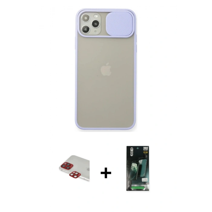 MARSİLYAN™- iPhone 11 Pro Max Kılıf Vadi Çizgi - Siyah 360 Mat Full Body Arka Koruyucu + Pers Alüminyum Kamera Lens - KI