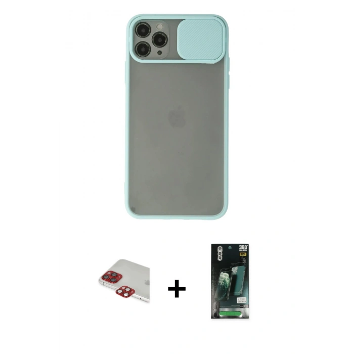 MARSİLYAN™- iPhone 11 Pro Max Kılıf Vadi Çizgi - Siyah 360 Mat Full Body Arka Koruyucu + Pers Alüminyum Kamera Lens - KI