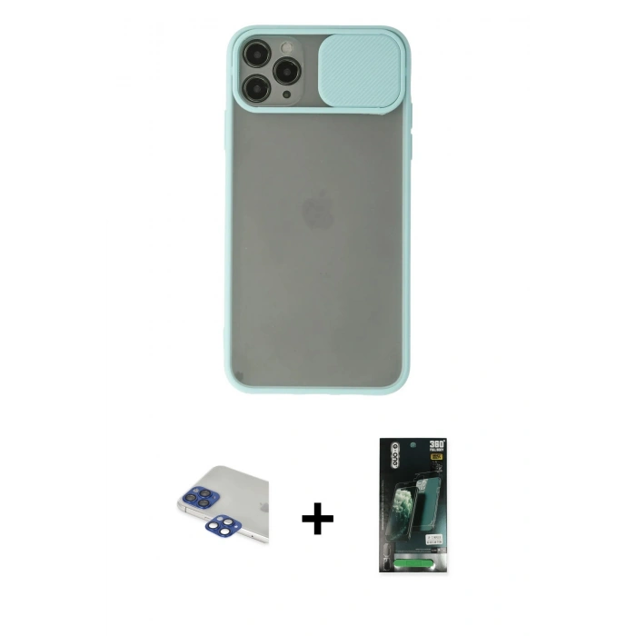 MARSİLYAN™- iPhone 11 Pro Max Kılıf Vadi Çizgi - Siyah 360 Mat Full Body Arka Koruyucu + Pers Alüminyum Kamera Lens - LT