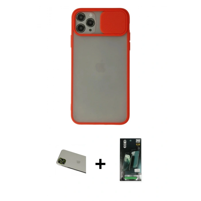 MARSİLYAN™- iPhone 11 Pro Max Kılıf Vadi Çizgi - Siyah 360 Mat Full Body Arka Koruyucu + Rainbow Kamera Lens Koruma Cam - YL