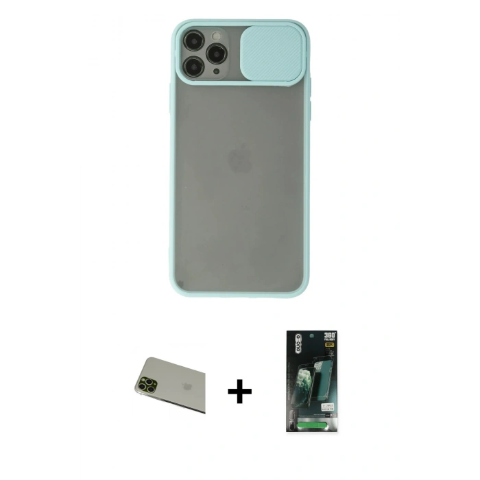 MARSİLYAN™- iPhone 11 Pro Max Kılıf Vadi Çizgi - Siyah 360 Mat Full Body Arka Koruyucu + Rainbow Kamera Lens Koruma Cam - YL