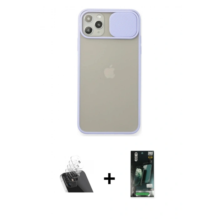 MARSİLYAN™- iPhone 11 Pro Max Kılıf Vadi Çizgi - Siyah 360 Mat Full Body Arka Koruyucu + Kamera Lens Koruma Cam - SF