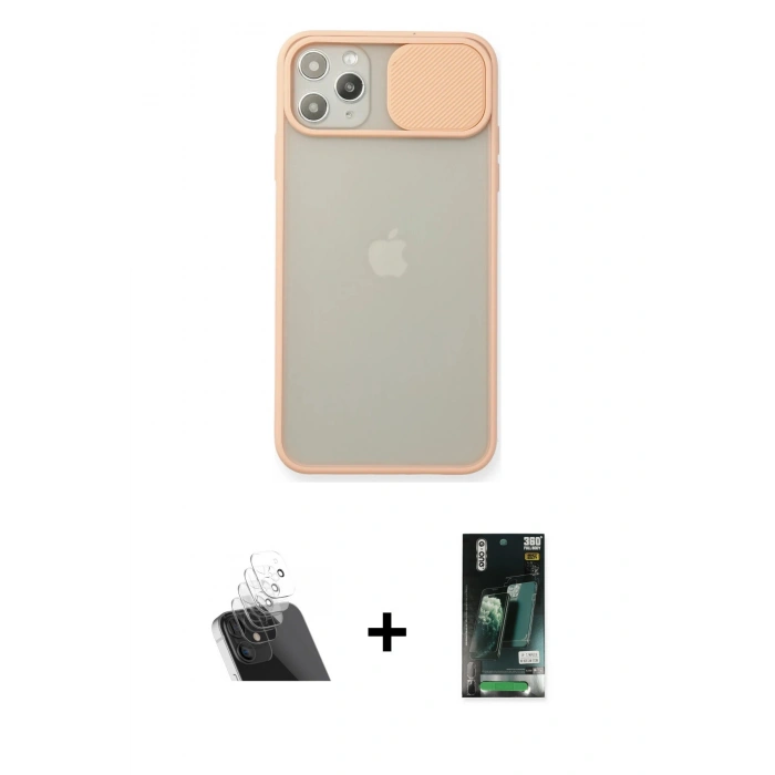 MARSİLYAN™- iPhone 11 Pro Max Kılıf Vadi Çizgi - Siyah 360 Mat Full Body Arka Koruyucu + Kamera Lens Koruma Cam - SF