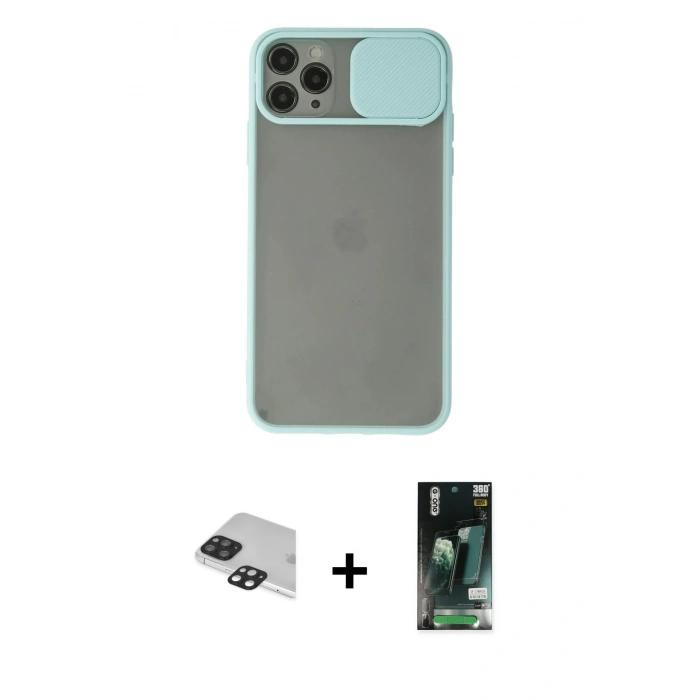 MARSİLYAN™- iPhone 11 Pro Max Kılıf Vadi Çizgi - Siyah 360 Mat Full Body Arka Koruyucu + Siyah Pers Alüminyum Kamera Lens