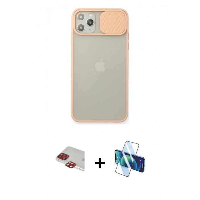 MARSİLYAN™- iPhone 11 Pro Max Kılıf Vadi Çizgi - Siyah 3D Antistatik Cam Ekran Koruyucu + Pers Alüminyum Kamera Lens - KI