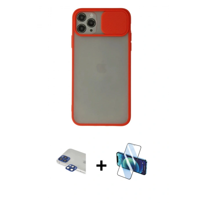 MARSİLYAN™- iPhone 11 Pro Max Kılıf Vadi Çizgi - Siyah 3D Antistatik Cam Ekran Koruyucu + Pers Alüminyum Kamera Lens - LT