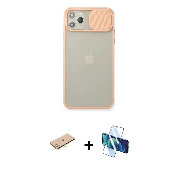 MARSİLYAN™- iPhone 11 Pro Max Kılıf Vadi Çizgi - Siyah 3D Antistatik Cam Ekran Koruyucu + Renkli Kamera Lens Koruma Cam - SI